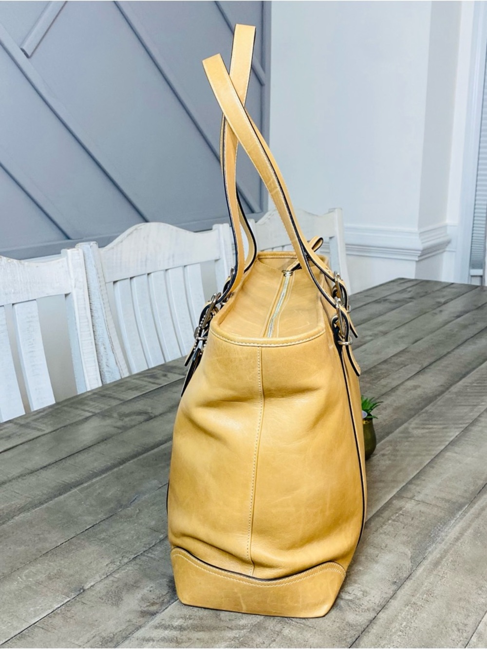 Vintage Coach Hamptons Large Carryall Tote Bag Leather Camel 6491 - Picture 9 of 15